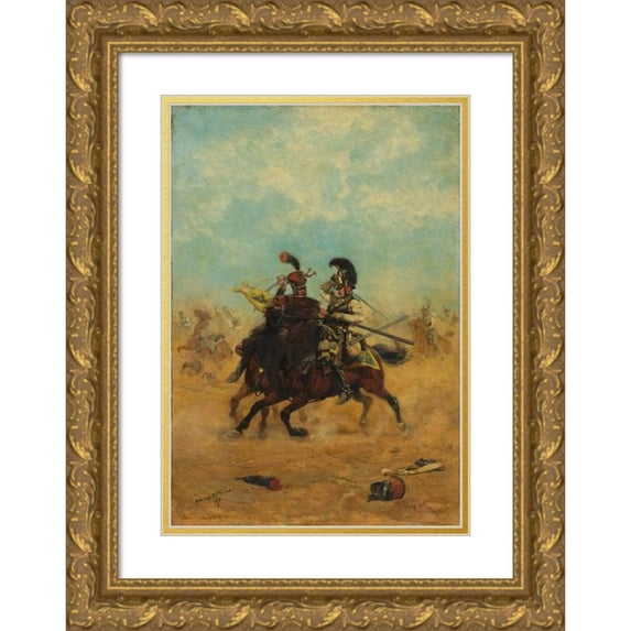 Jean-Baptiste Édouard Detaille 11x14 Gold Ornate Wood Frame and Double Matted Museum Art Print Titled - Combat for the Colors (1874)