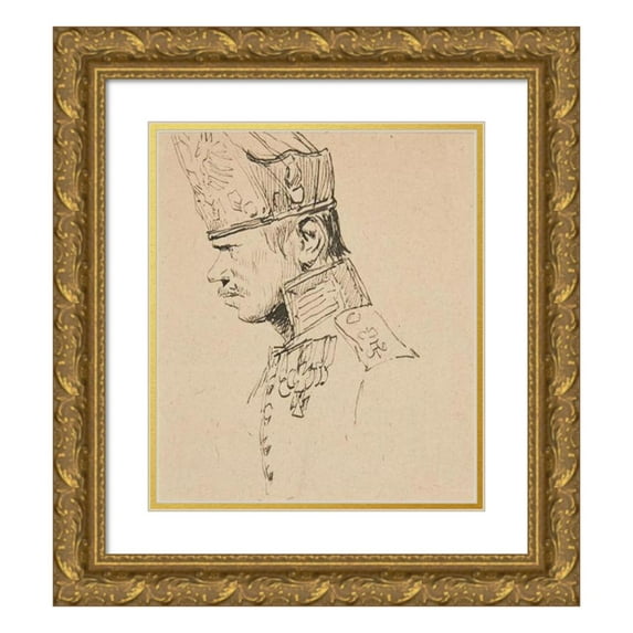 Jean-Baptiste Édouard Detaille 20x23 Gold Ornate Framed and Double Matted Museum Art Print Titled - Head of a Grenadier in Profile