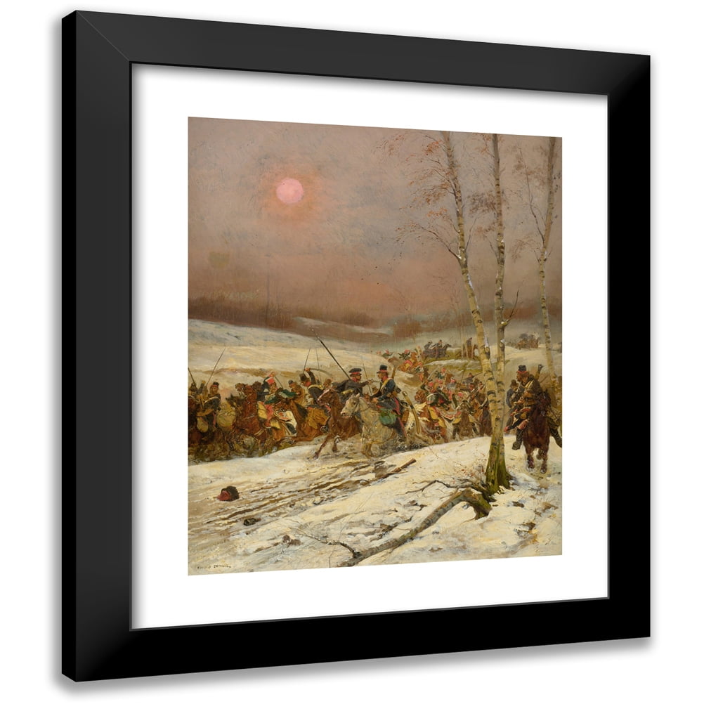 Jean-Baptiste Édouard Detaille 20x24 Black Modern Framed Museum Art Print Titled - Cossacks Attacked by the Guard of Honor During Napoleon's Russian Campaign