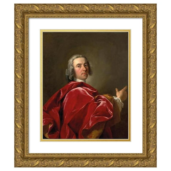 Jean-Baptiste van Loo 15x18 Gold Ornate Wood Frame and Double Matted Museum Art Print Titled - Portrait of a Gentleman in a Red Velvet Cloak