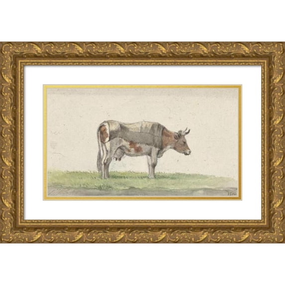 Jean Bernard 24x15 Gold Ornate Framed and Double Matted Museum Art Print Titled - Standing Cow, to the Right (1816)
