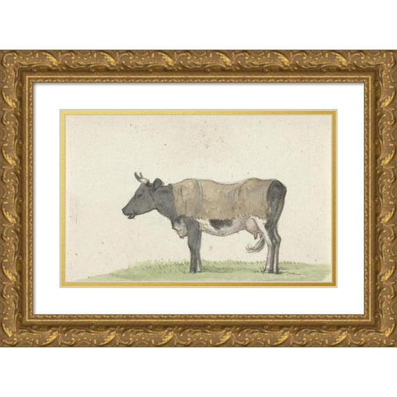 Jean Bernard 24x16 Gold Ornate Framed and Double Matted Museum Art Print Titled - Standing Cow with Blanket, to the Left (1816)