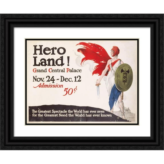Jean Bonnerot 18x14 Black Ornate Wood Framed Double Matted Museum Art Print Titled - Hero Land! (1917)