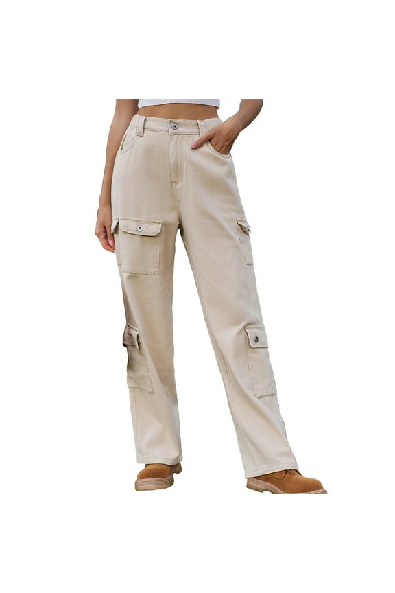 Jean Bootleg Pants for Women High Waist Straight Leg Bootcut Jeans Multi-Pockets Cargo Pants Casual Wide Leg Trousers