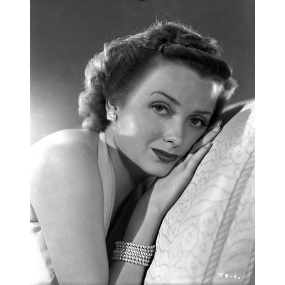 Jean Brooks Portrait in White Halter Strap Silk Dress and Pearl Bracelet Photo Print (8 x 10)