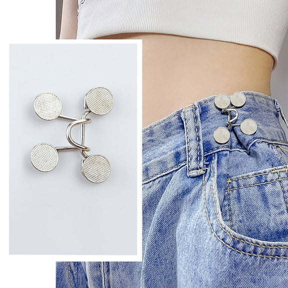 Jean Button Pins, Adjustable Jean Button, Heavy Duty Detachable Jean Button Pin, No Sewing Required, Perfect Fit Instant Jean Button (Silver/1 Set) 0.7x1.18" & 0.43x1.25"