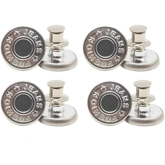 Jean Button Pins for Loose Jeans,4 Sets 17mm Pants Button Pins,Reusable Metal Buckle Fasteners,Adjustable Button,No Sew Pants Button Tightener for Waist,Diy Pants Button Pins,Jean Button,Silver