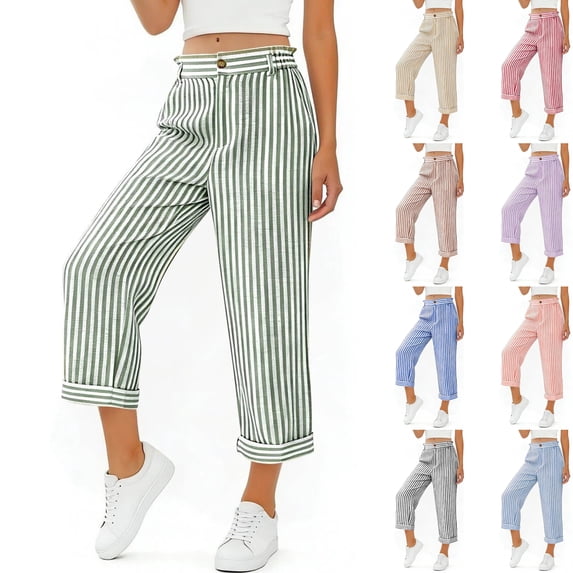 Jean Capris for Women Striped Pocket Elastic Waist with Button and Zipper Casual Cropped Pants for A Timeless Denim Inspired Look That Pairs with Dresses or Tops Capris