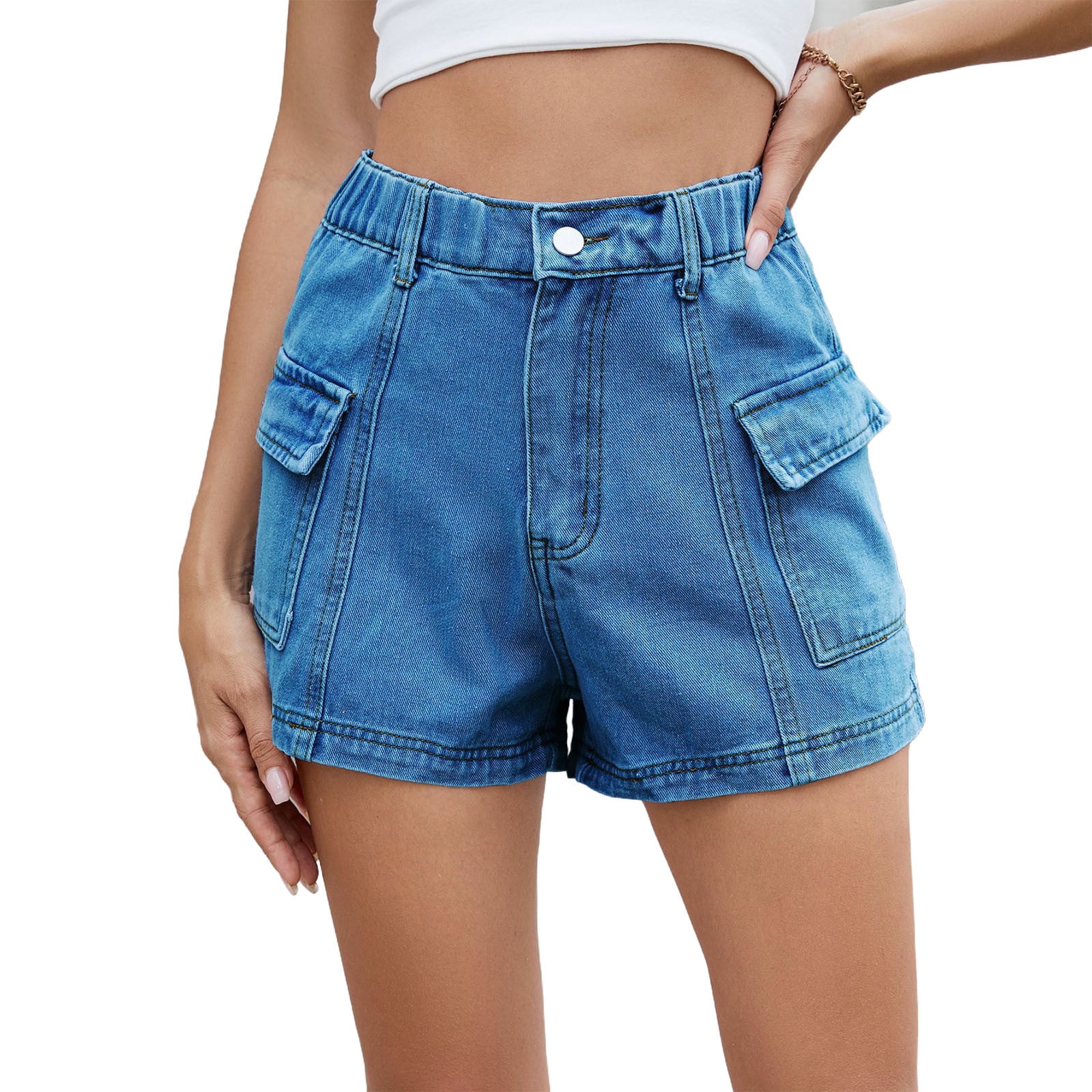 Jean Cargo Shorts for Women Denim Y2k High Elastic Waist Stretchy Shorts Sexy Summer Booty Shorts with Pockets
