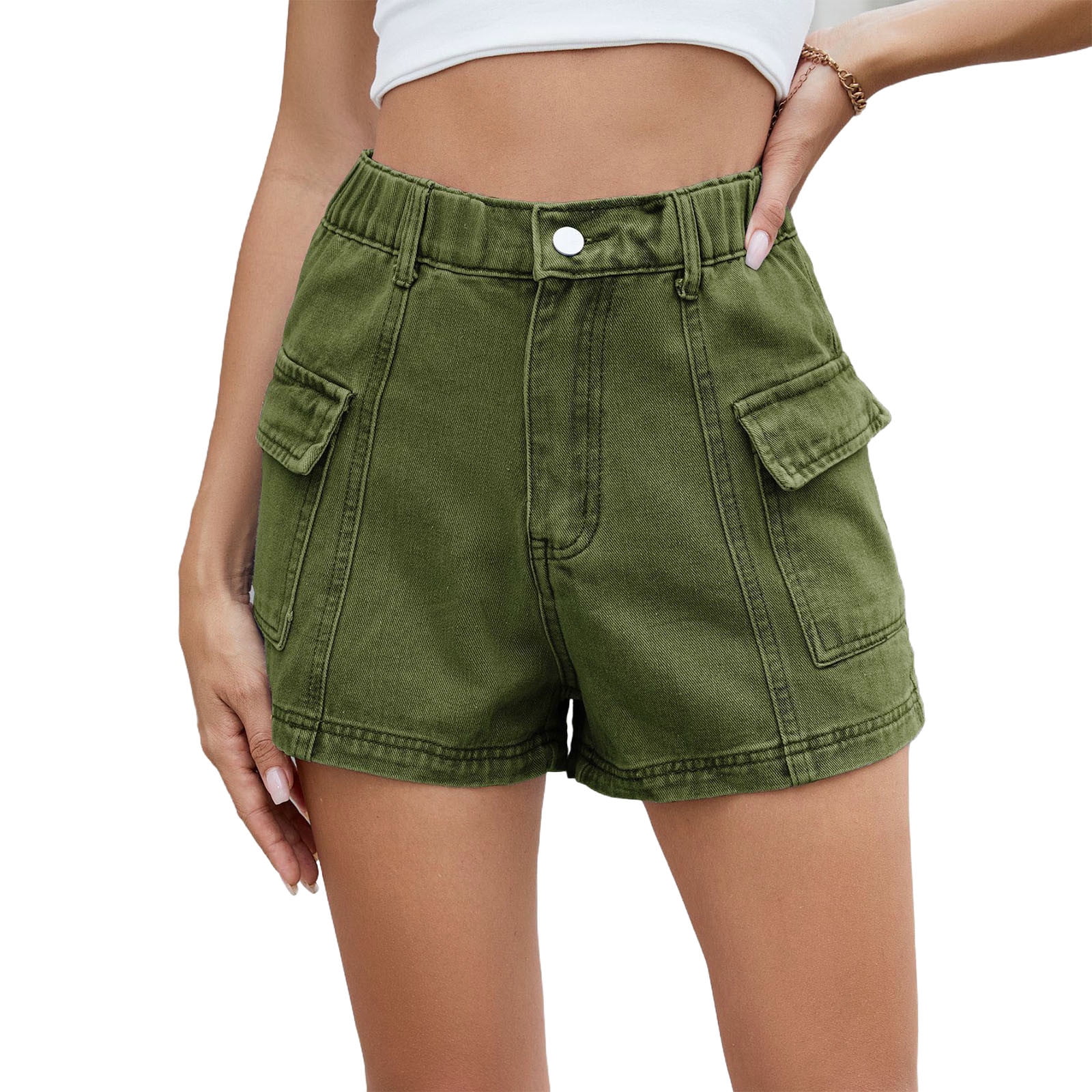 Jean Cargo Shorts for Women Denim Y2k High Elastic Waist Stretchy Shorts Sexy Summer Booty Shorts with Pockets
