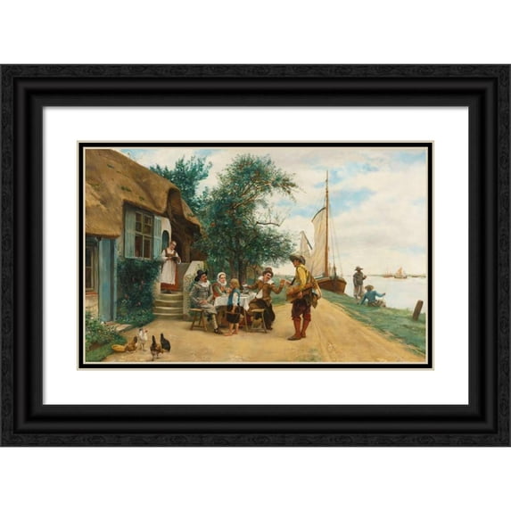 Jean Charles Meissonier 18x13 Black Ornate Wood Framed Double Matted Museum Art Print Titled - An Act of Kindness (1884)