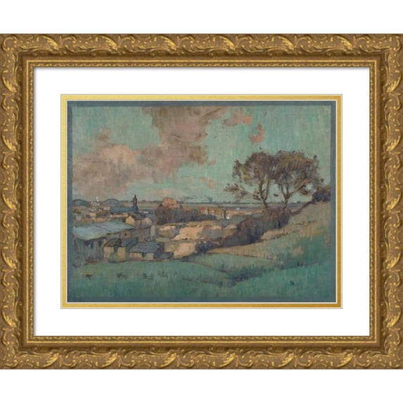 Jean Constant Pape 24x19 Gold Ornate Framed and Double Matted Museum Art Print Titled - View of Noisy-Le-Sec (1907)