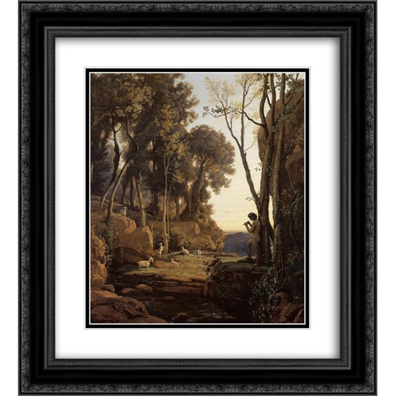 Jean Corot 2x Matted 20x24 Black Ornate Framed Art Print 'Landscape, Setting Sun'