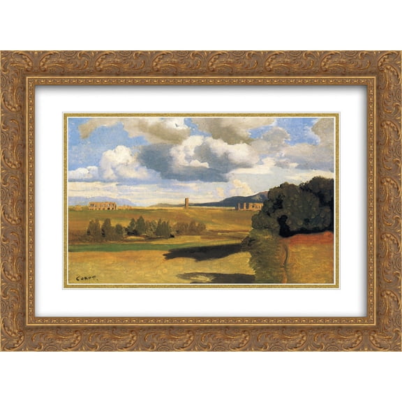 Jean Corot 2x Matted 24x18 Gold Ornate Framed Art Print 'The Roman Campagna with the Claudian Aqueduct'