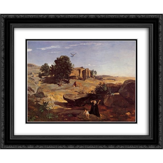 Jean Corot 2x Matted 24x20 Black Ornate Framed Art Print 'Hagar in the Wilderness'