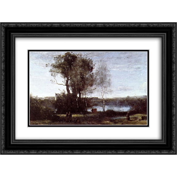 Jean Corot 2x Matted 24x20 Black Ornate Framed Art Print 'Large Sharecropping Farm'