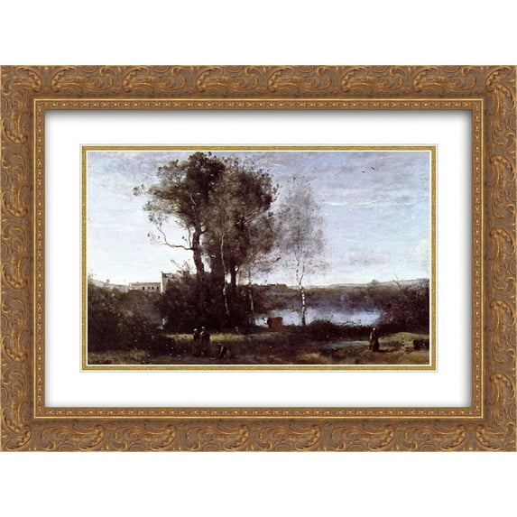 Jean Corot 2x Matted 24x20 Gold Ornate Framed Art Print 'Large Sharecropping Farm'