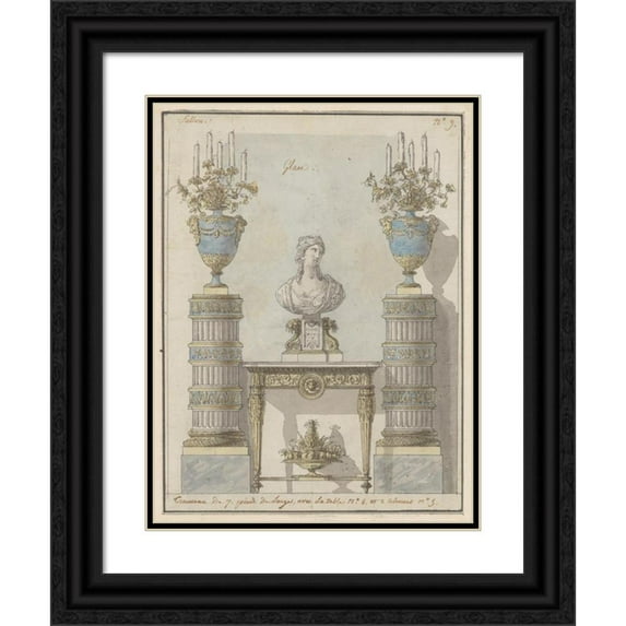 Jean Démosthène Dugourc 12x14 Black Ornate Wood Framed Double Matted Museum Art Print Titled: Wall Elevation for a Salon (ca. 1780)