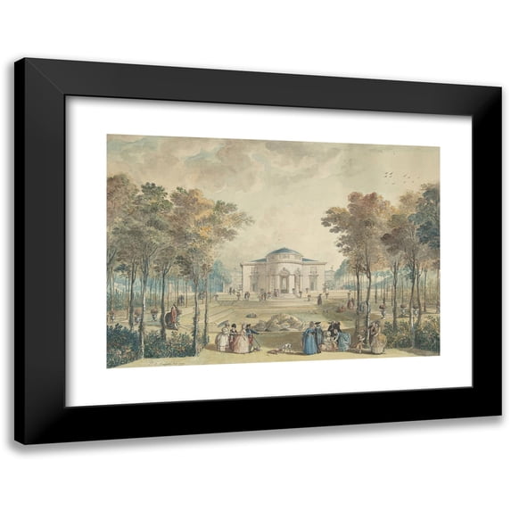 Jean Démosthène Dugourc 14x11 Black Modern Framed Museum Art Print Titled - The Garden Facade of Bagatelle (1779)