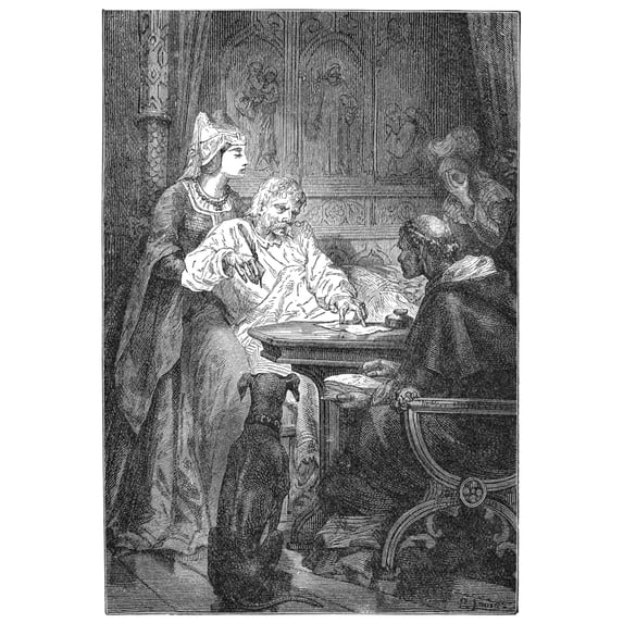 Jean De Bthencourt N(C1360-1422). Norman-French Explorer. BThencourt Writing His Will On His Deathbed. Line Engraving