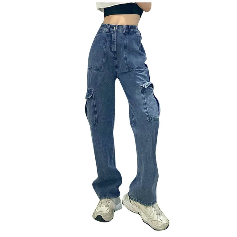 Jean Dress for Women Control Too Pants Pants Solid Pocket Women Jeans Patchwork Waist Button Denim High Slim Elastic Color Women s Jeans Jean Vest