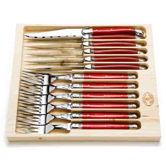 Jean Dubost 12 Pc Cutlery Set with Red Handles