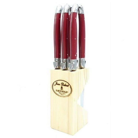 French Farm JD5-16417.RED 9.5 x 2.5 x 2.5 in. Jean Dubost Steak Knives Handles in Block, Red - 6 Piece