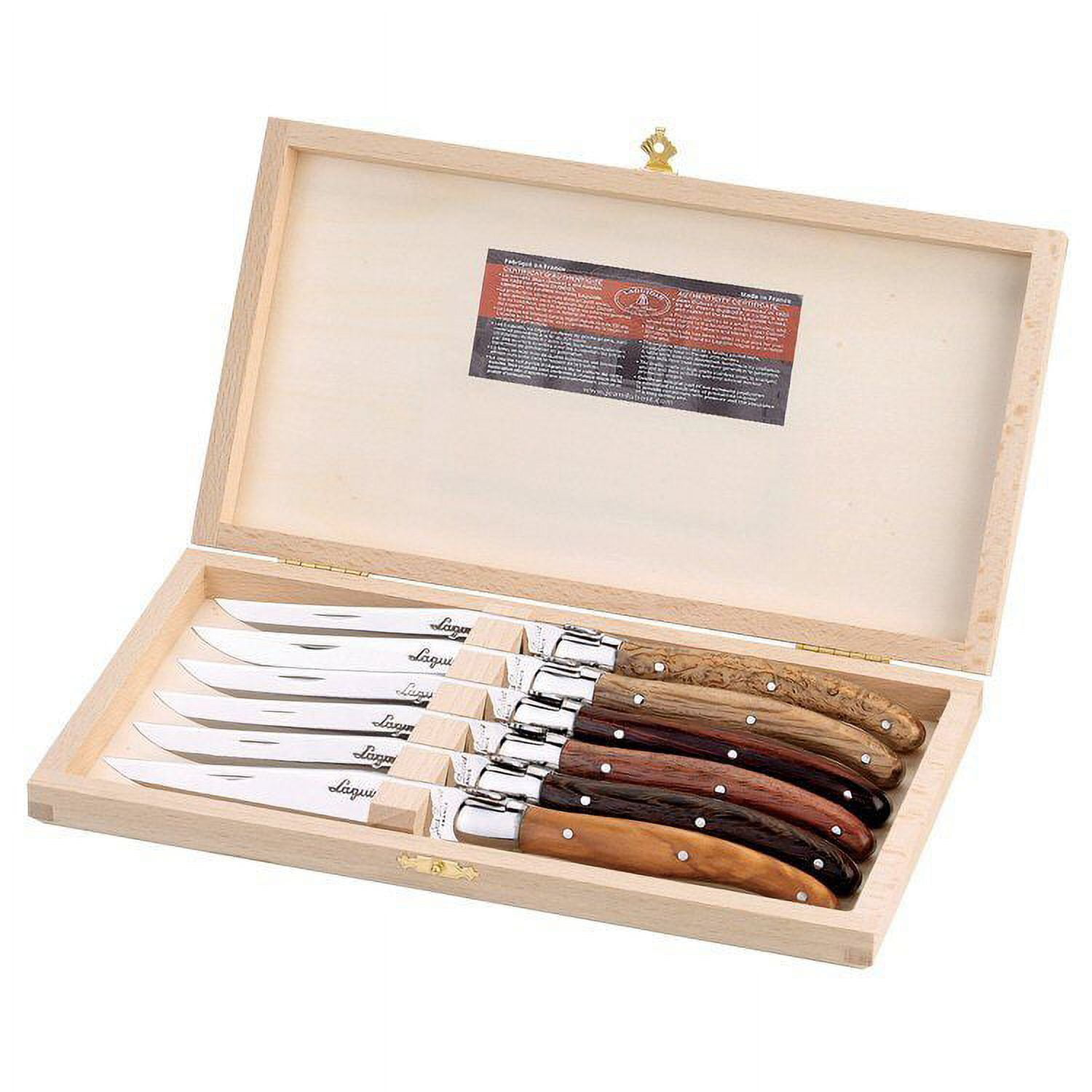 Jaswehome 6-Piece Serrated Steak Knives Set Dinner Knife Cutlery Solid Wood  Handle Full Tang Steel Laguiole Table Knife Sharp