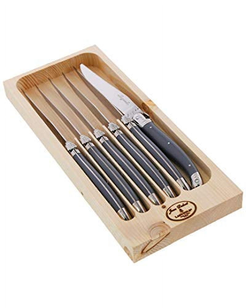 Jean Dubost Laguiole Set of 6 Sharpened Knives in Tray Gray Steak Knife