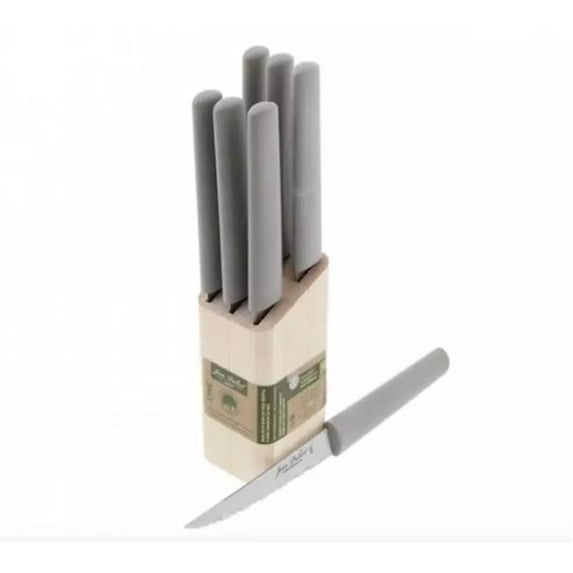 French Farm Jean Dubost Eco Friendly Steak Knives in a Block Handles, Gray - 6 Piece