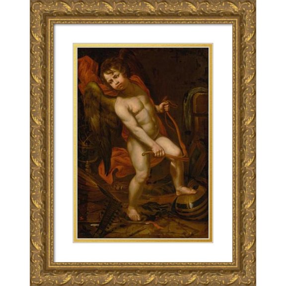 Jean Ducamps 18x24 Gold Ornate Framed and Double Matted Museum Art Print Titled - Cupid Breaking His Bow