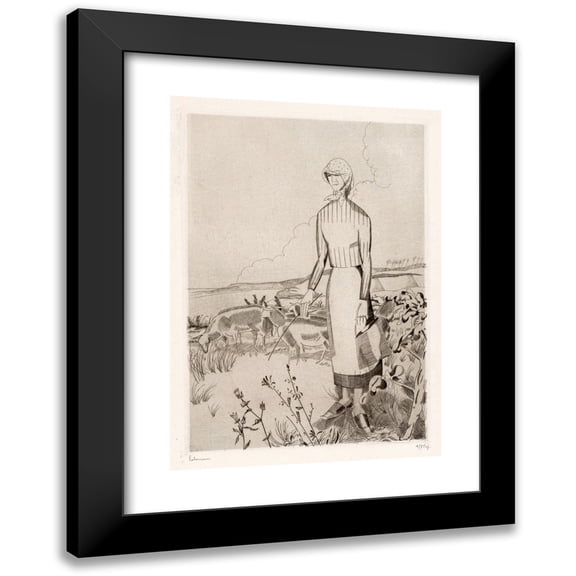 Jean Emile Laboureur 11x14 Black Modern Framed Museum Art Print Titled - Shepherd with Sheep (1926)