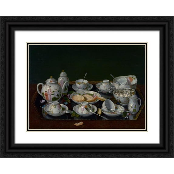 Jean-Etienne Liotard 18x14 Black Ornate Wood Framed Double Matted Museum Art Print Titled - Still Life, Tea Set (1781-1783)