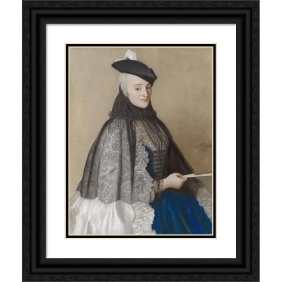 Jean-Etienne Liotard 19x24 Black Ornate Framed Double Matted Museum Art Print Titled: Portrait of Catherine Begon (1746)