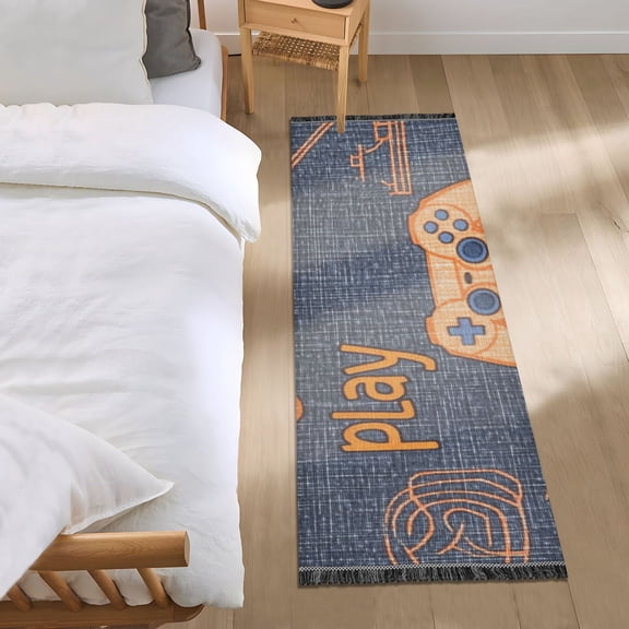 Jean Fabric Cartoon Gamepads Bedside Runner Rug 2'x 6' Non Slip Carpet Floor Mat Area Rug