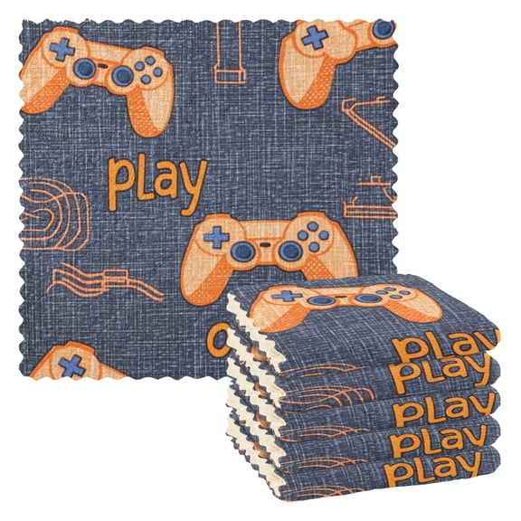 Jean Fabric Cartoon Gamepads Dish Cloths Dish Towels Cleaning Cloths Quick Drying Reusable 11" x 11" Set of 6