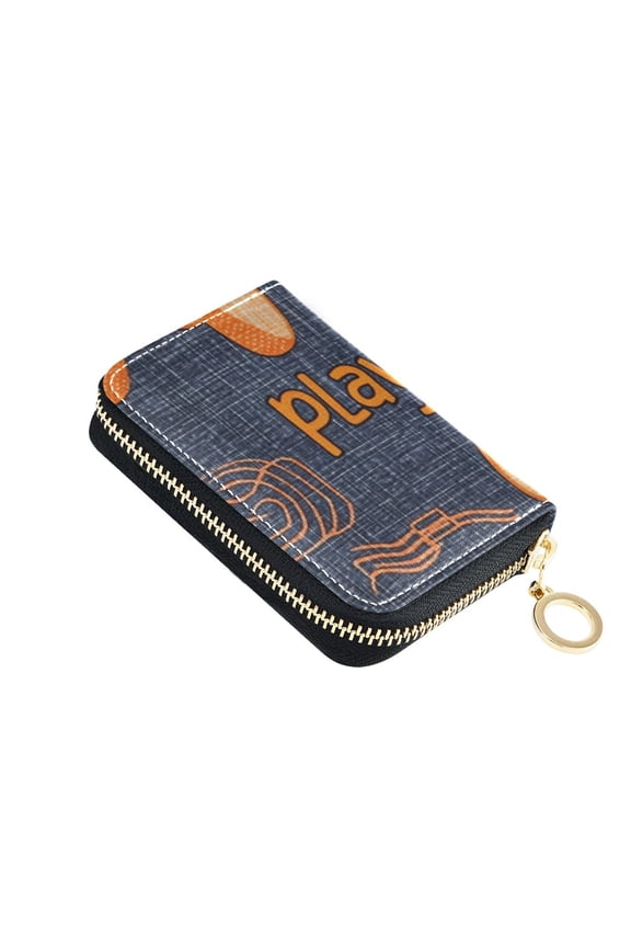Jean Fabric Cartoon Gamepads Women's Credit Card Holder PU Leather Zipper Wallet RFID Blocking