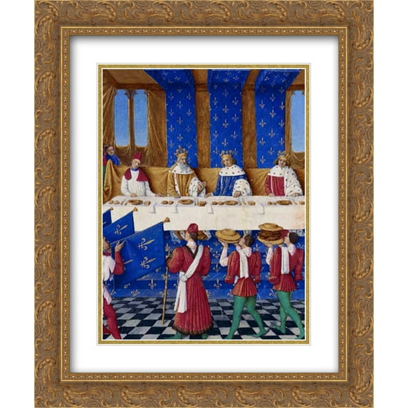 Jean Fouquet 2x Matted 20x24 Gold Ornate Framed Art Print 'Banquet of Charles V the Wise'