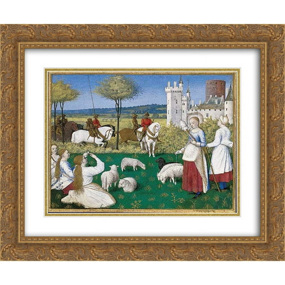 Jean Fouquet 2x Matted 24x20 Gold Ornate Framed Art Print 'Sainte Marguerite and Olibrius, also known as Marguerite Keeping Sheep'