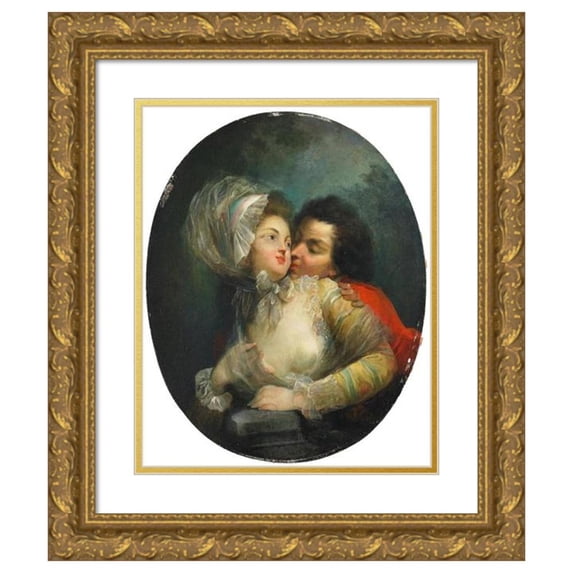 Jean-Frédéric Schall 15x17 Gold Ornate Wood Frame and Double Matted Museum Art Print Titled - Couples Embracing