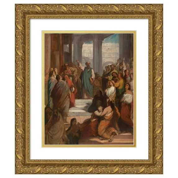 Jean-François Brémond 15x18 Gold Ornate Wood Frame and Double Matted Museum Art Print Titled - Saint Paul in Ephesus (1843-1851)