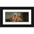 thumbnail image 1 of Jean-François Clermont 18x10 Black Ornate Wood Framed Double Matted Museum Art Print Titled - Group of Six Loves Playing with a Dog (1761), 1 of 5
