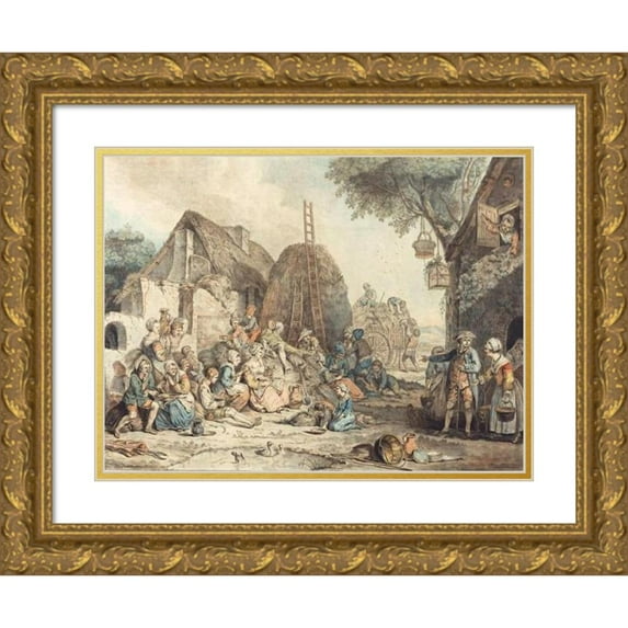 Jean François Janinet 18x14 Gold Ornate Wood Frame and Double Matted Museum Art Print Titled - The Harvesters’ Lunch (1774)