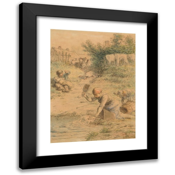 Jean-François Millet 11x14 Black Modern Framed Museum Art Print Titled - Lavandiere (Ca 1860)