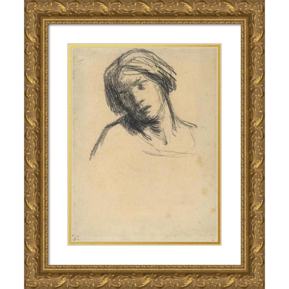 Jean-François Millet 12x14 Gold Ornate Wood Frame and Double Matted Museum Art Print Titled - Study of a Head (ca. 1846-48)