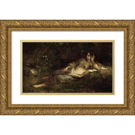 Jean-François Millet 14x10 Gold Ornate Wood Frame and Double Matted Museum Art Print Titled - At Rest