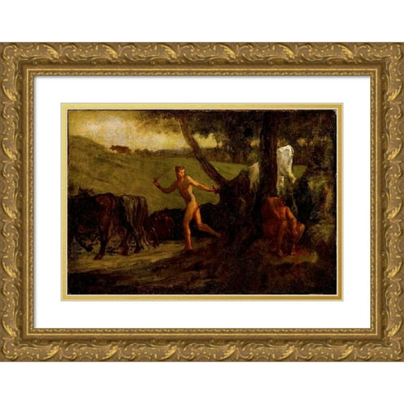Jean-François Millet 14x11 Gold Ornate Wood Frame and Double Matted Museum Art Print Titled - Study for ‘Mercury Leading the Cows of Argus to Water’ (1846-1848)