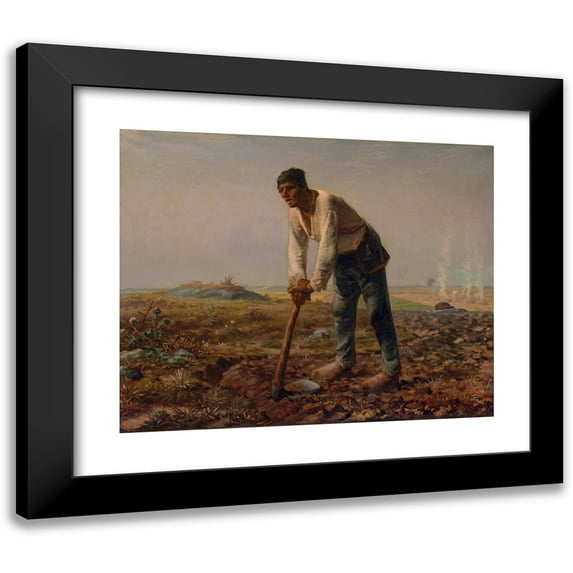 Jean-François Millet 14x12 Black Modern Framed Museum Art Print Titled - Man with a Hoe