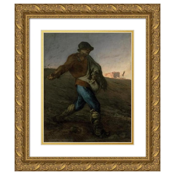 Jean-François Millet 15x18 Gold Ornate Wood Frame and Double Matted Museum Art Print Titled - The Sower (1850)