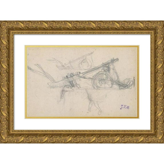 Jean-François Millet 18x12 Gold Ornate Wood Frame and Double Matted Museum Art Print Titled - Wheeled Plow and Other Studies (ca. 1860s)